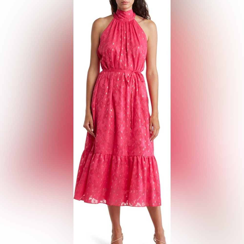 NWT Donna Ricco Halter Midi Dress - Fuchsia- Size 12